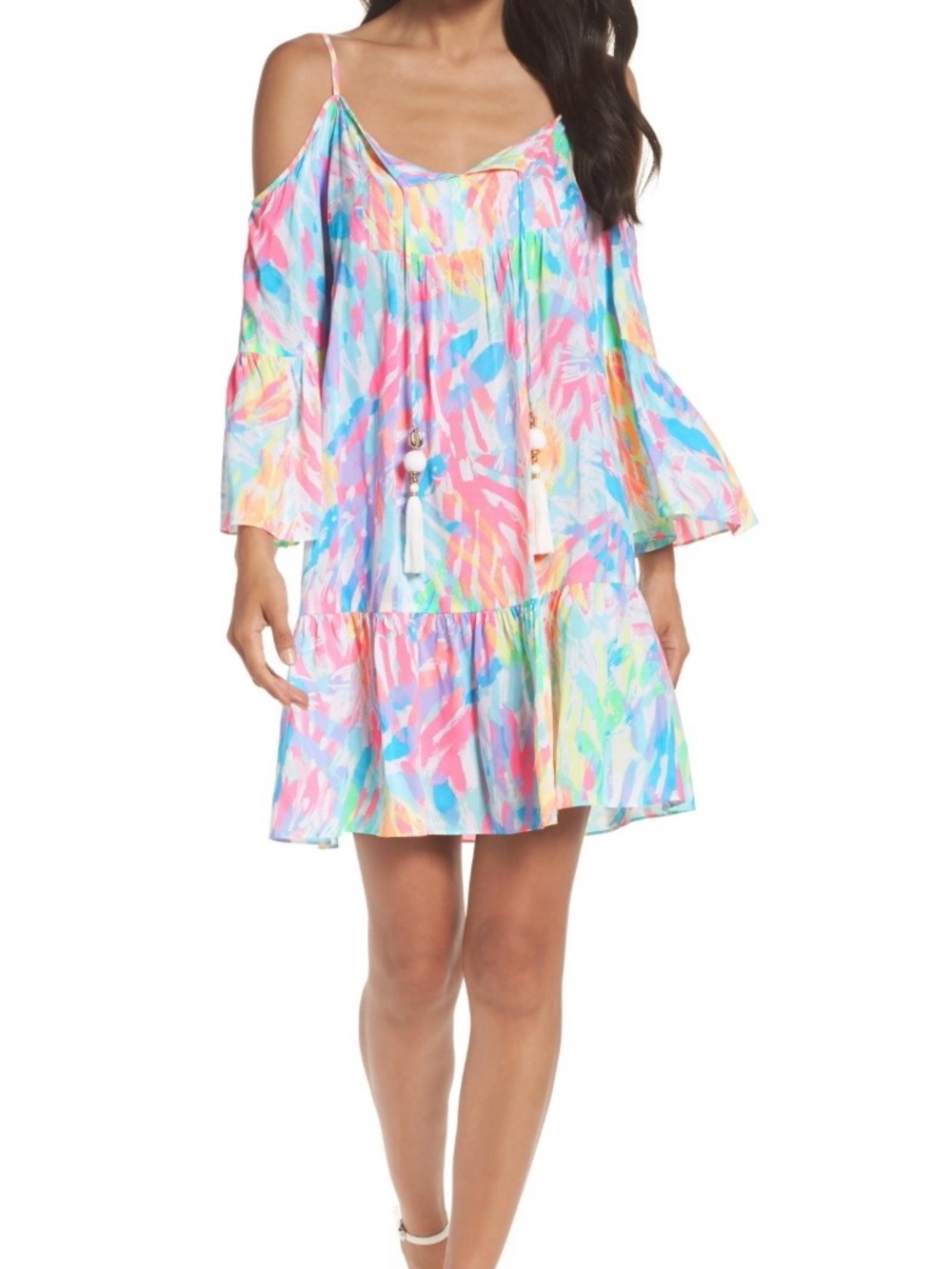 Lilly Pulitzer Pastel Multi-Color Cold-Shoulder Tiered Dress